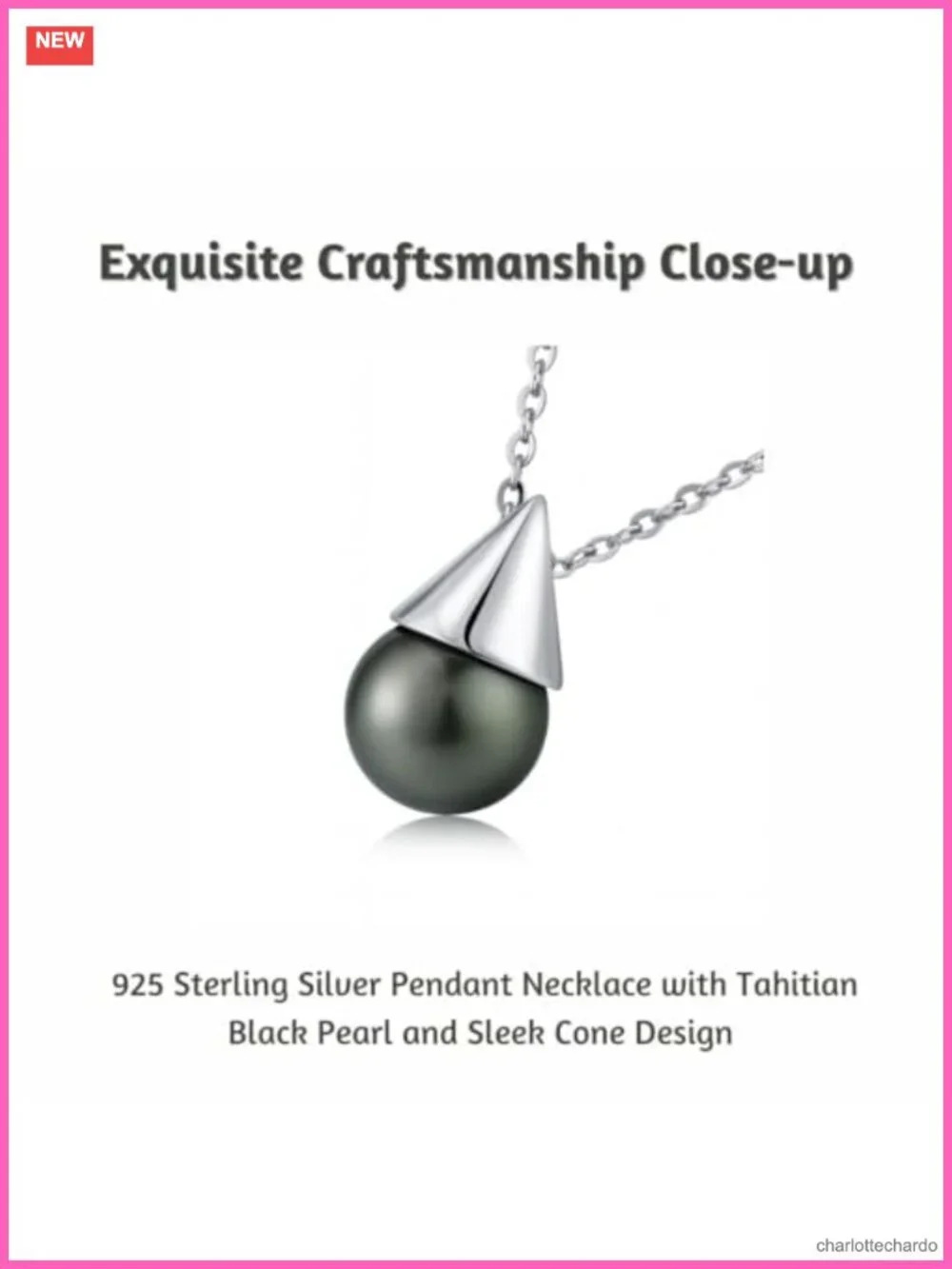Tahitian Black Pearl Pendant Necklace 925 Sterling Silver 18 inch Lobster Clasp